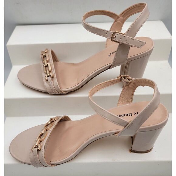 Pierre Dumas Womens Nude Patent Leather Heeled Sandals Gold Chain Accent Sze 8.5 - Picture 3 of 7